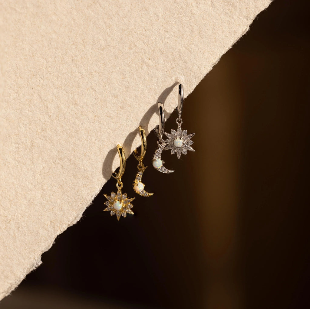 Opal Sun & Moon Huggies Silver 18K Gold Plated