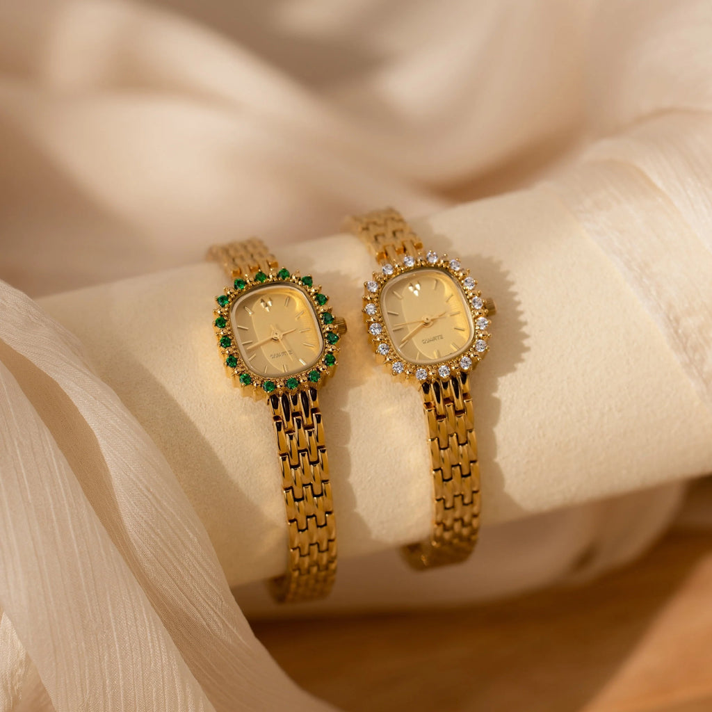 Pave Blossom Timepiece Silver 18K Gold Plated