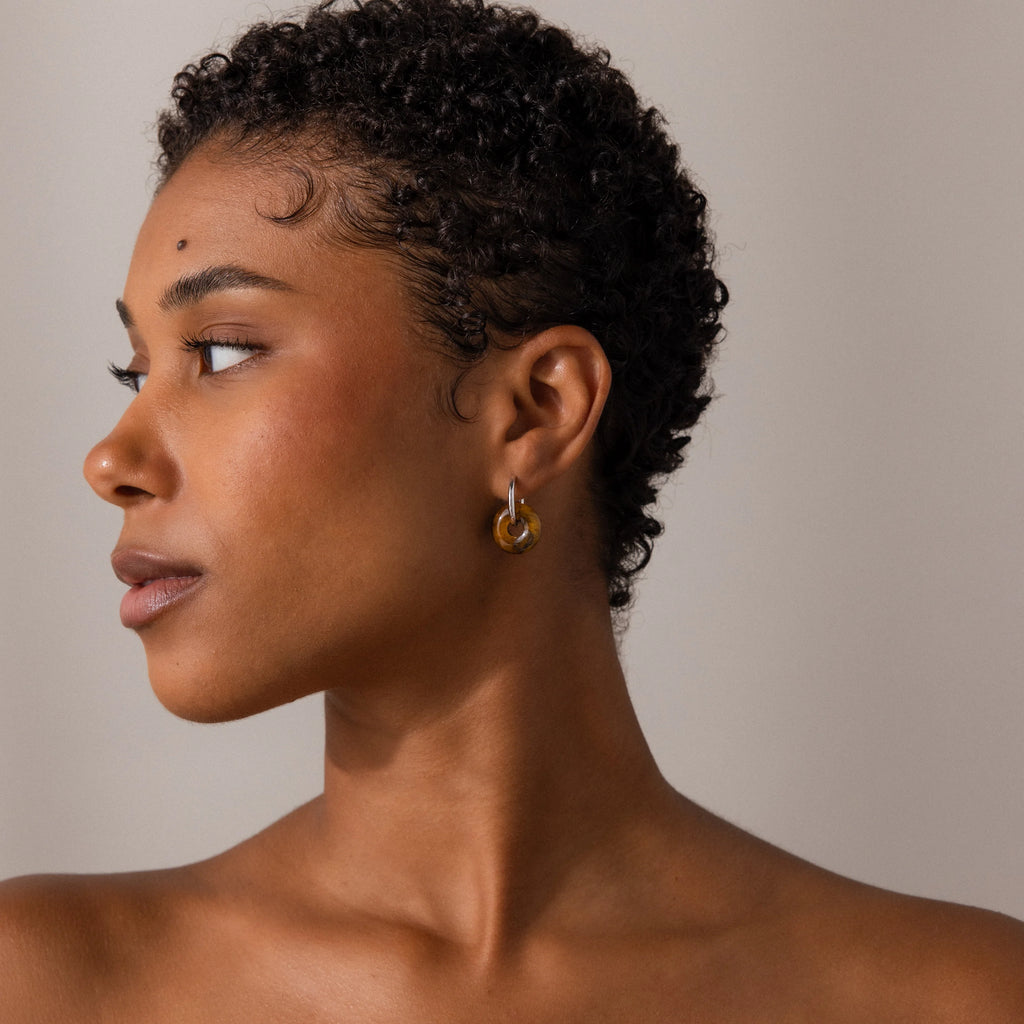Tiger's Eye Duo Hoops Silver 18K Gold Plated