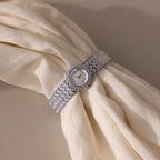 Diamond Pave Scalloped Timepiece Silver 18K Gold Plated