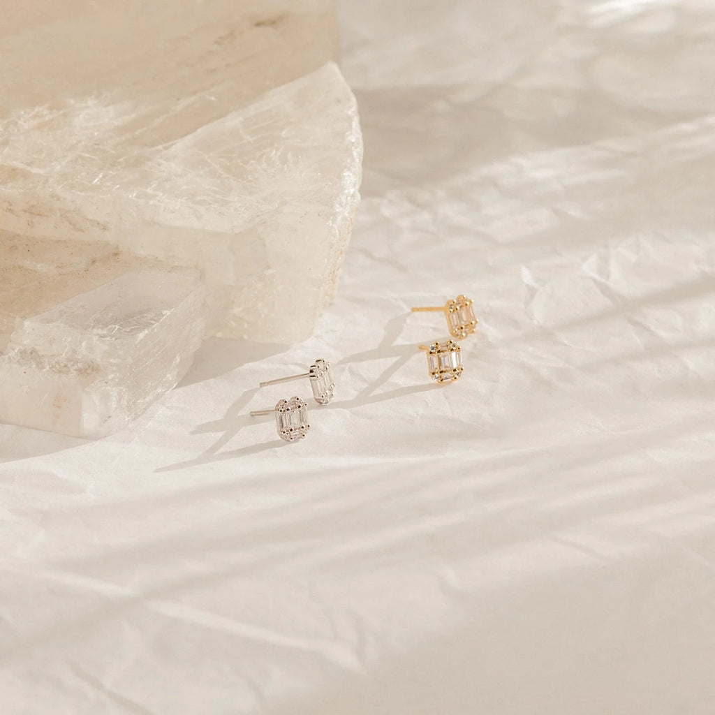 Diamond Stud Earrings Silver 18K Gold Plated