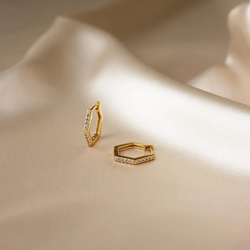 Parker Pave Hexagon Huggies Silver 18K Gold Plated