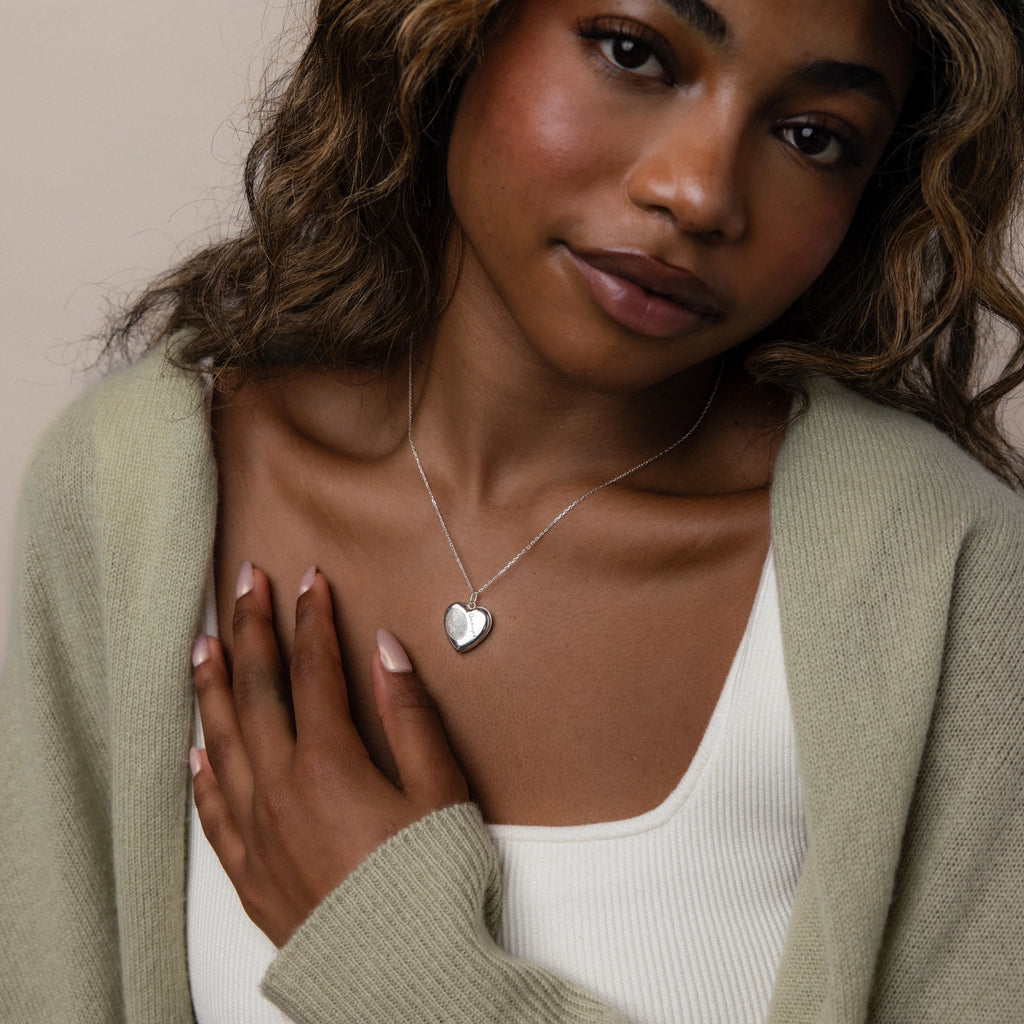 Fingerprint Heart Locket Necklace Silver 18K Gold Plated