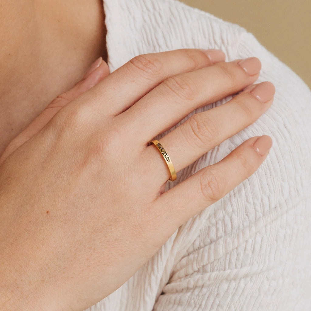 Stacking Birth Flower Band Silver 18K Gold Plated