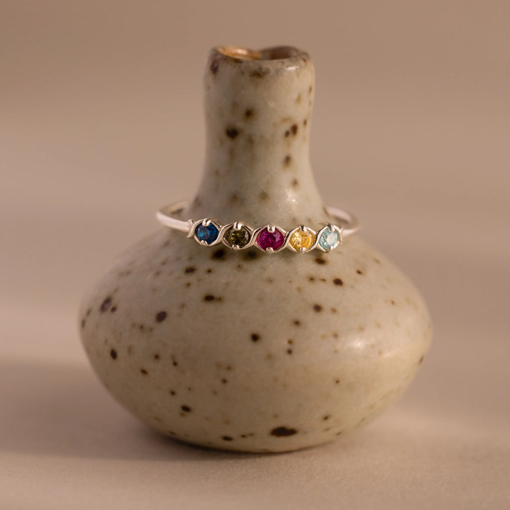 Woven Multiple Birthstone Ring Silver 18K Gold Plated