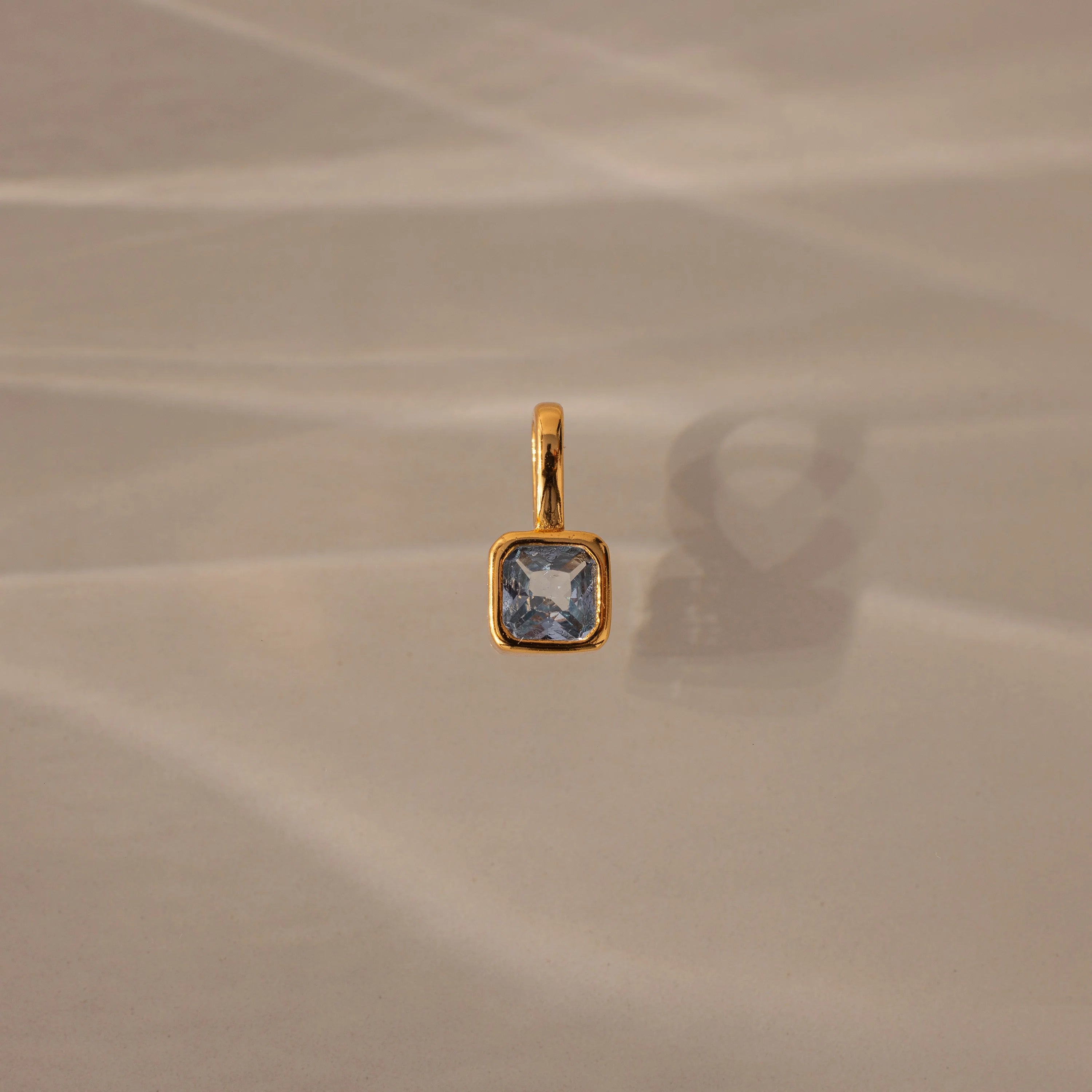 Aquamarine Square Bezel Charm Silver 18K Gold Plated