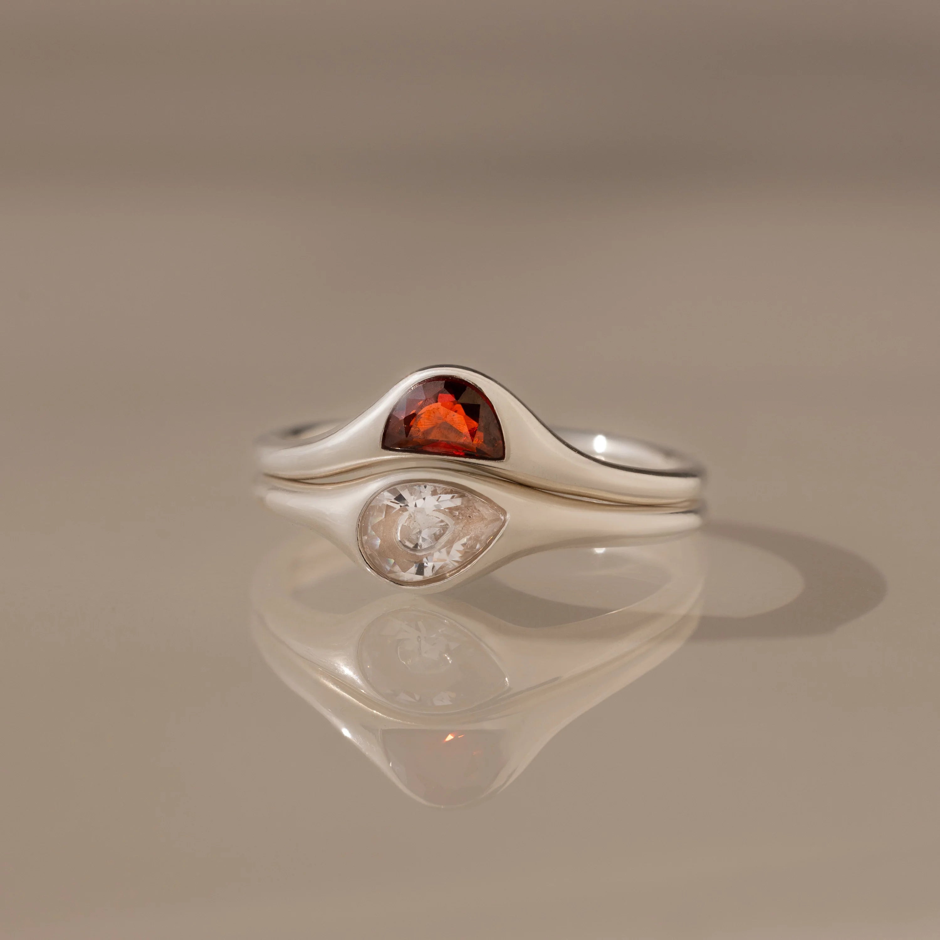 Sculpted Toi et Moi Ring Set Silver 18K Gold Plated