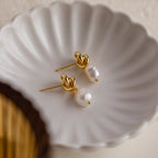 Knot Pearl Drop Earrings Silver 18K Gold Plated