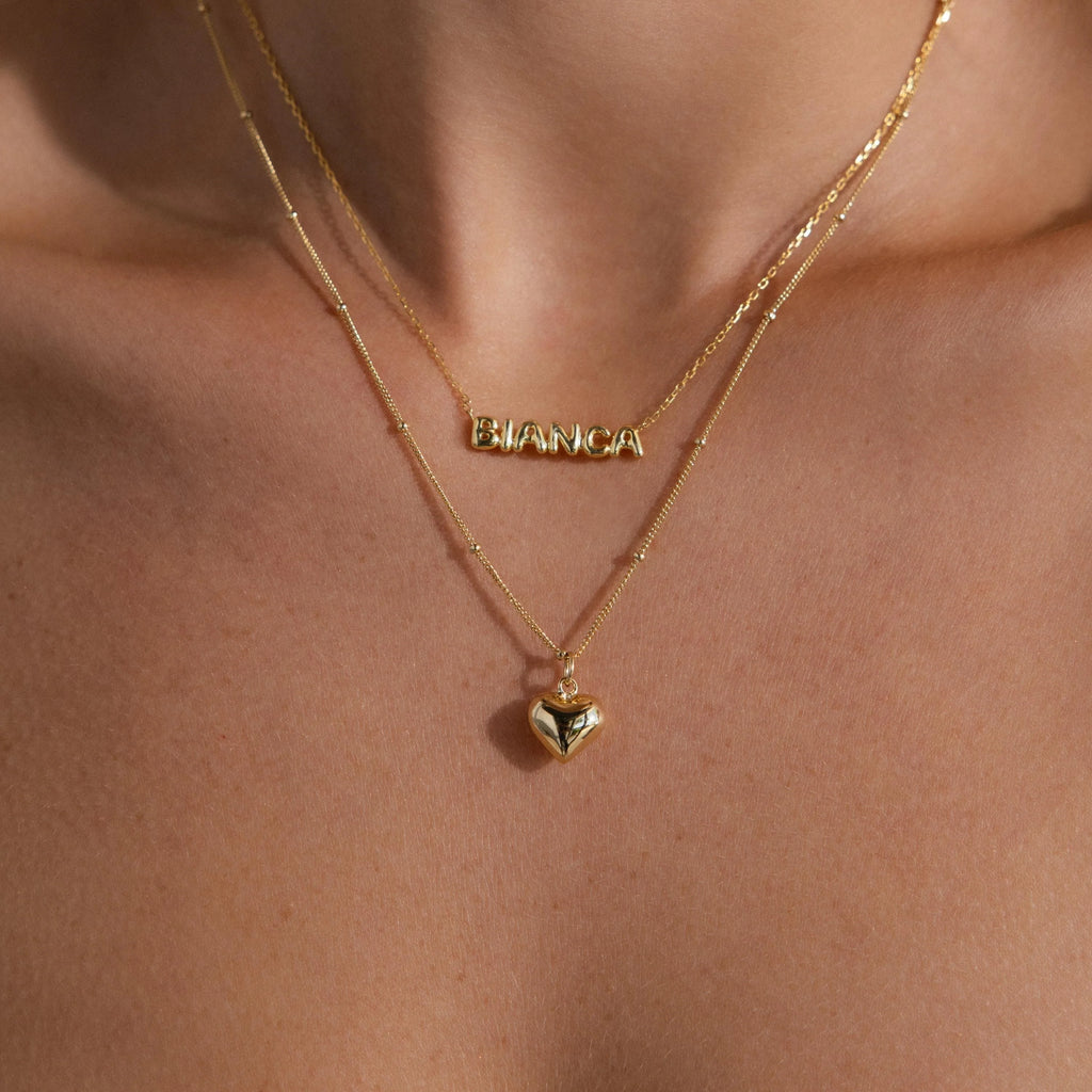 Puff Heart Charm Necklace Silver 18K Gold Plated