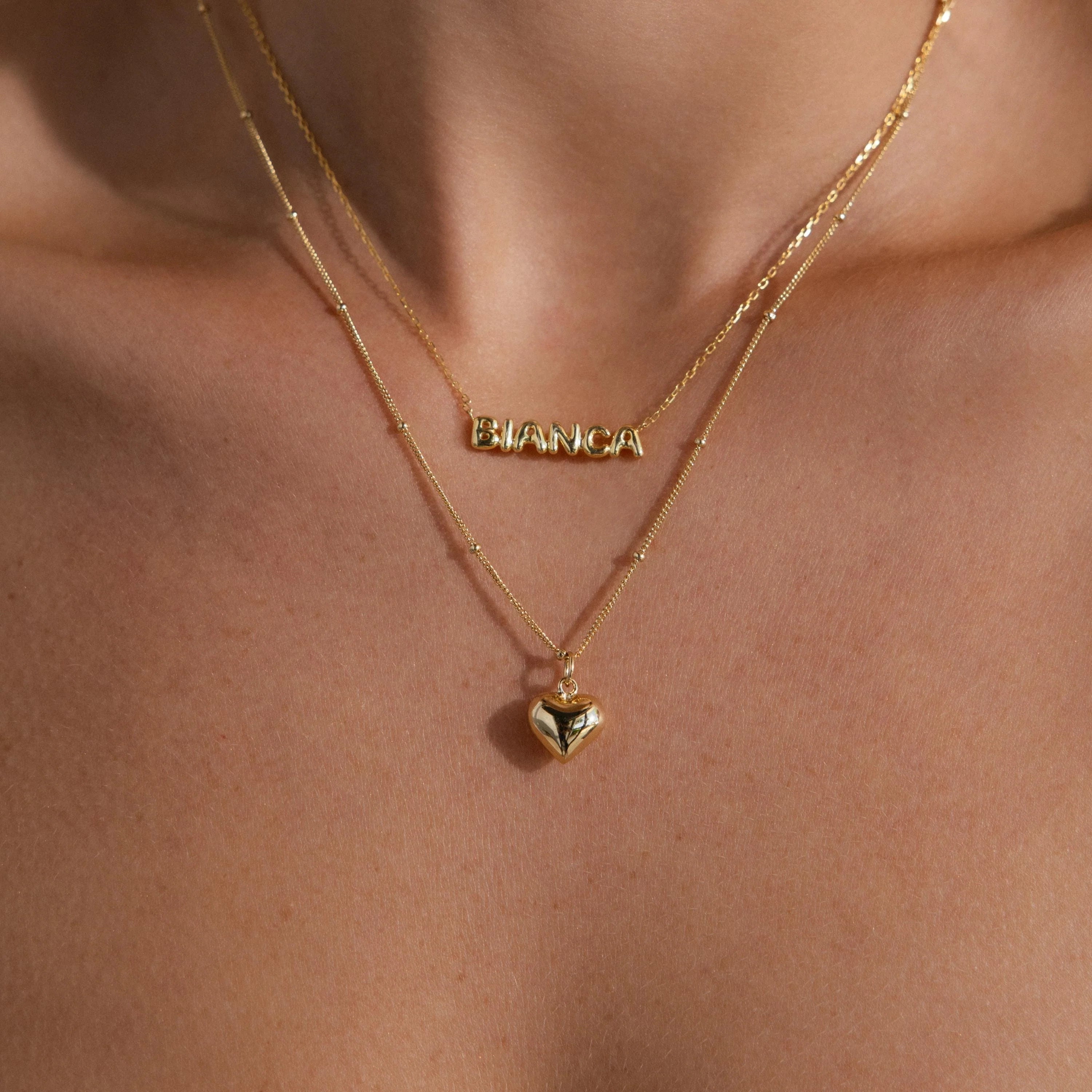 Puff Heart Charm Necklace Silver 18K Gold Plated