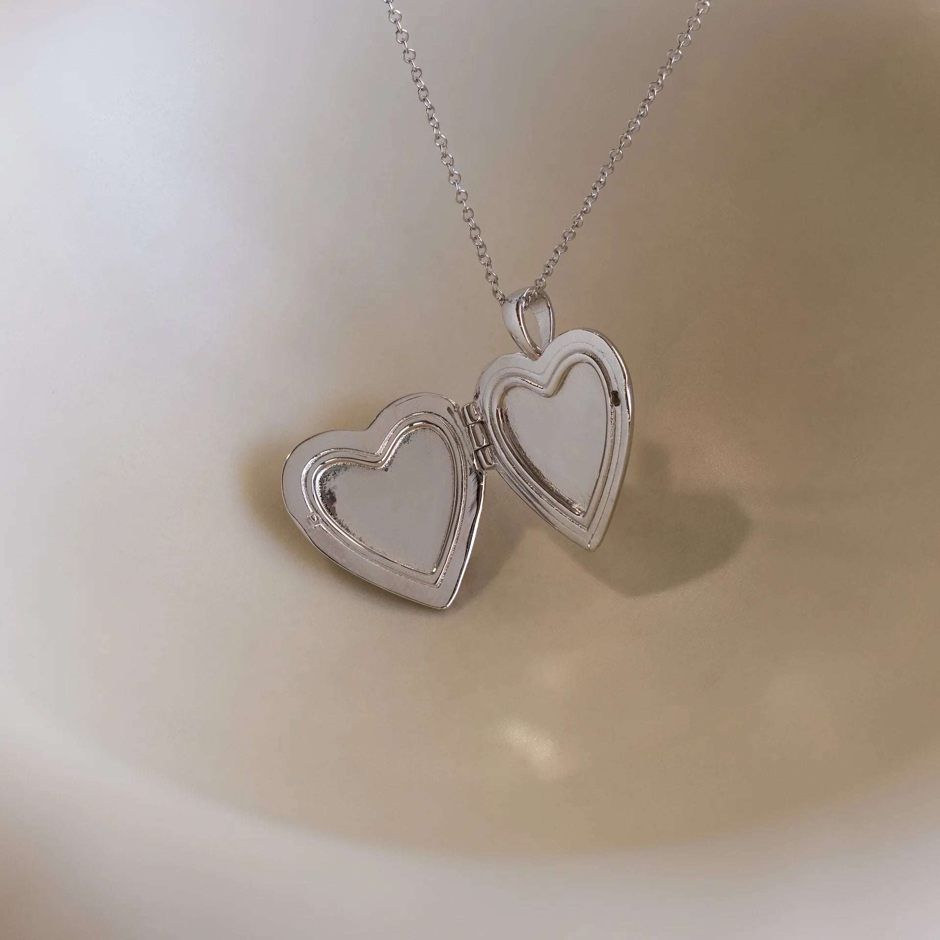 Diamond North Star Heart Locket Necklace Silver 18K Gold Plated