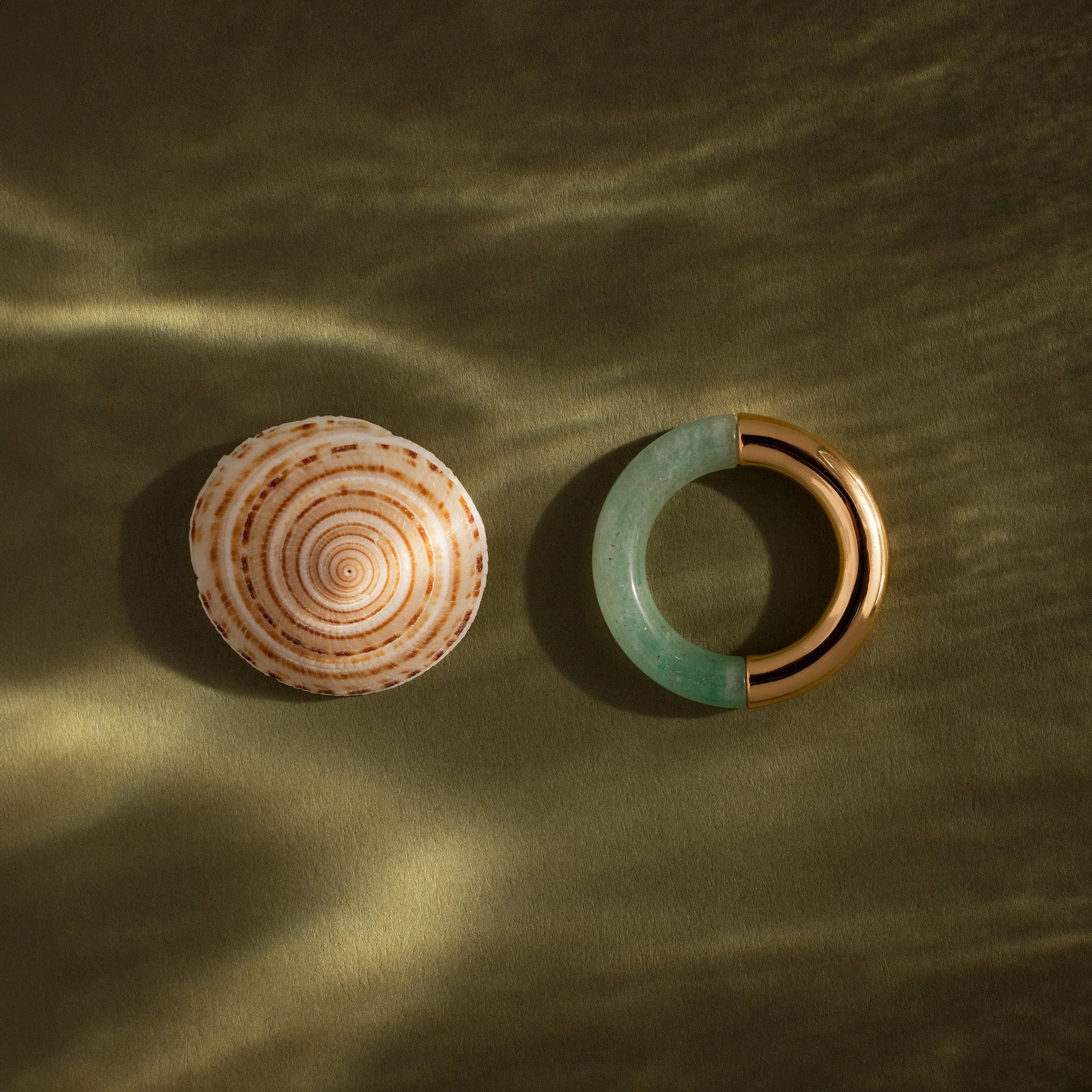 Half Jade Ring Silver 18K Gold Plated