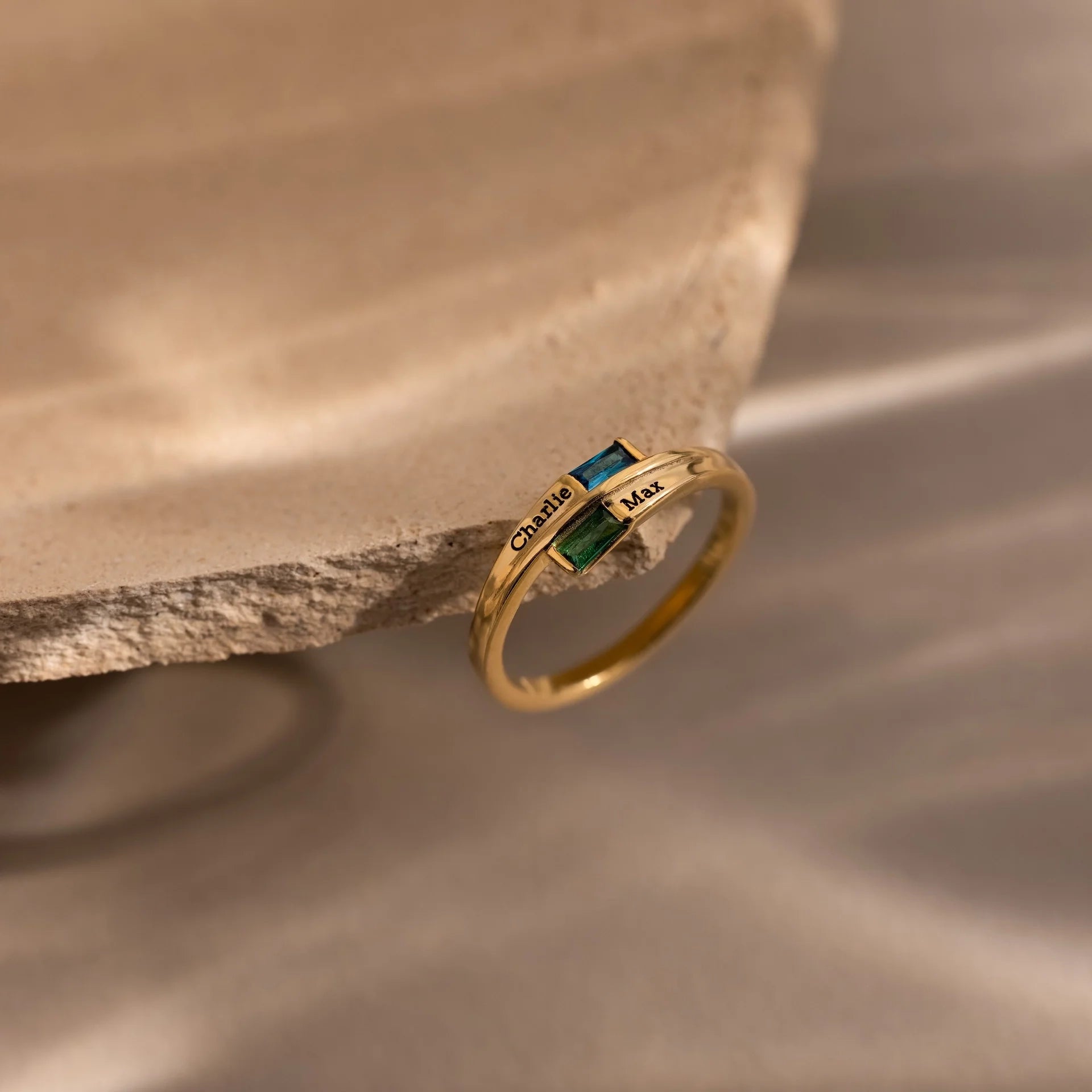 Toi et Moi Baguette Cut Name Ring Silver 18K Gold Plated
