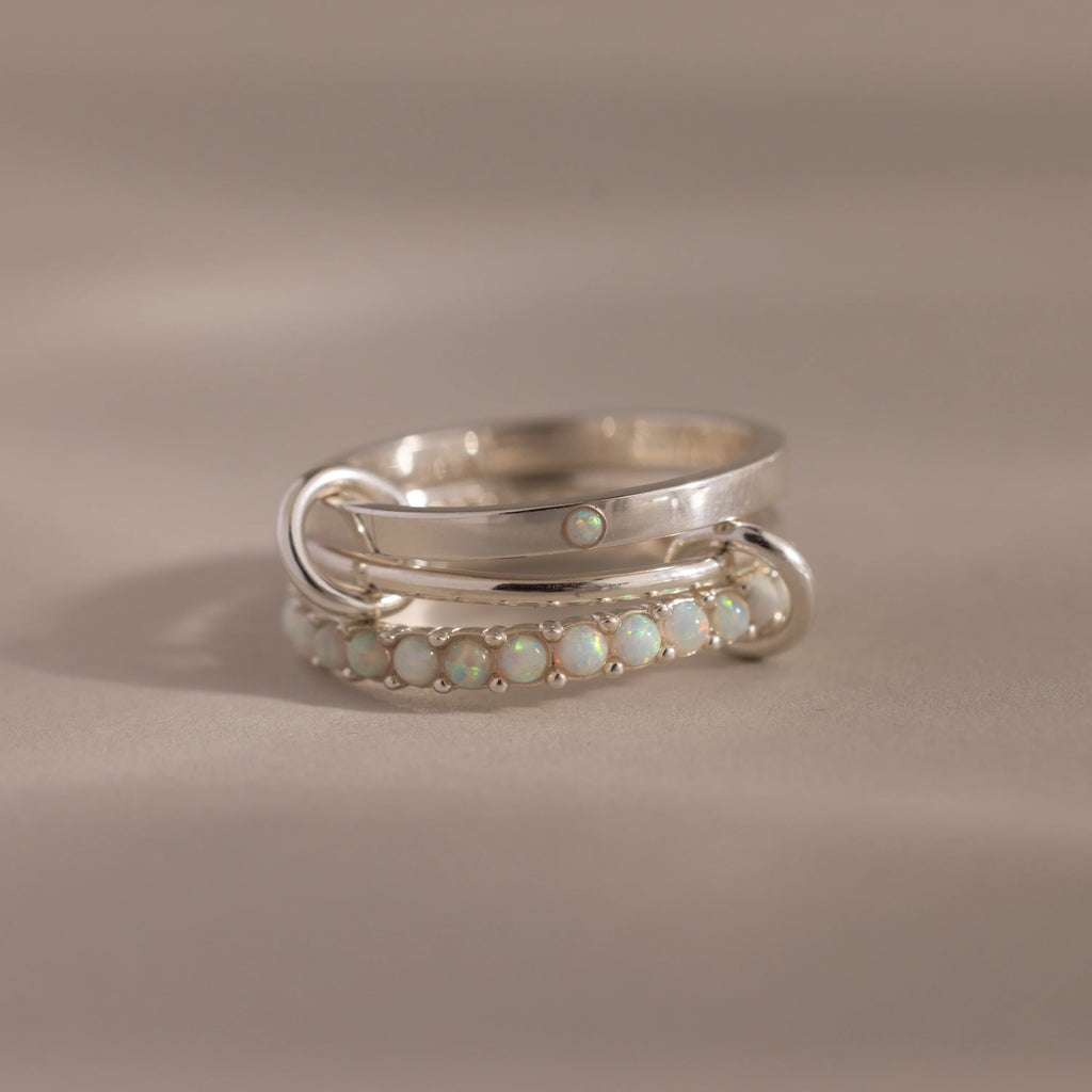 Opal Triple Linked Ring Set Silver 18K Gold Plated