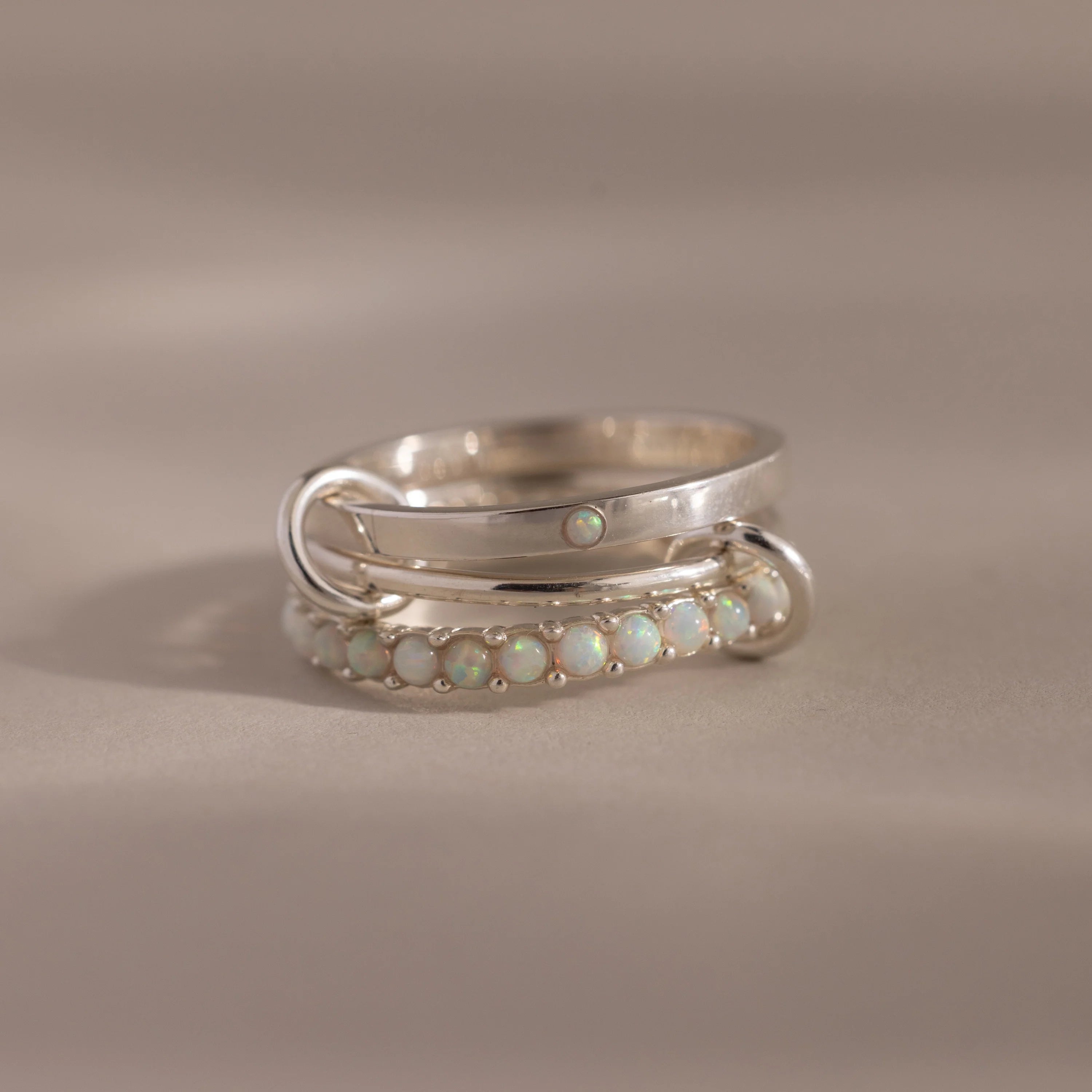 Opal Triple Linked Ring Set Silver 18K Gold Plated