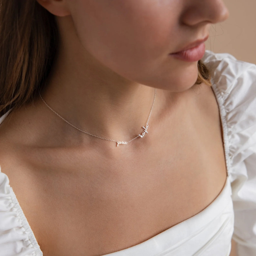 Dainty Tiny Multiple Name Necklace Silver 18K Gold Plated