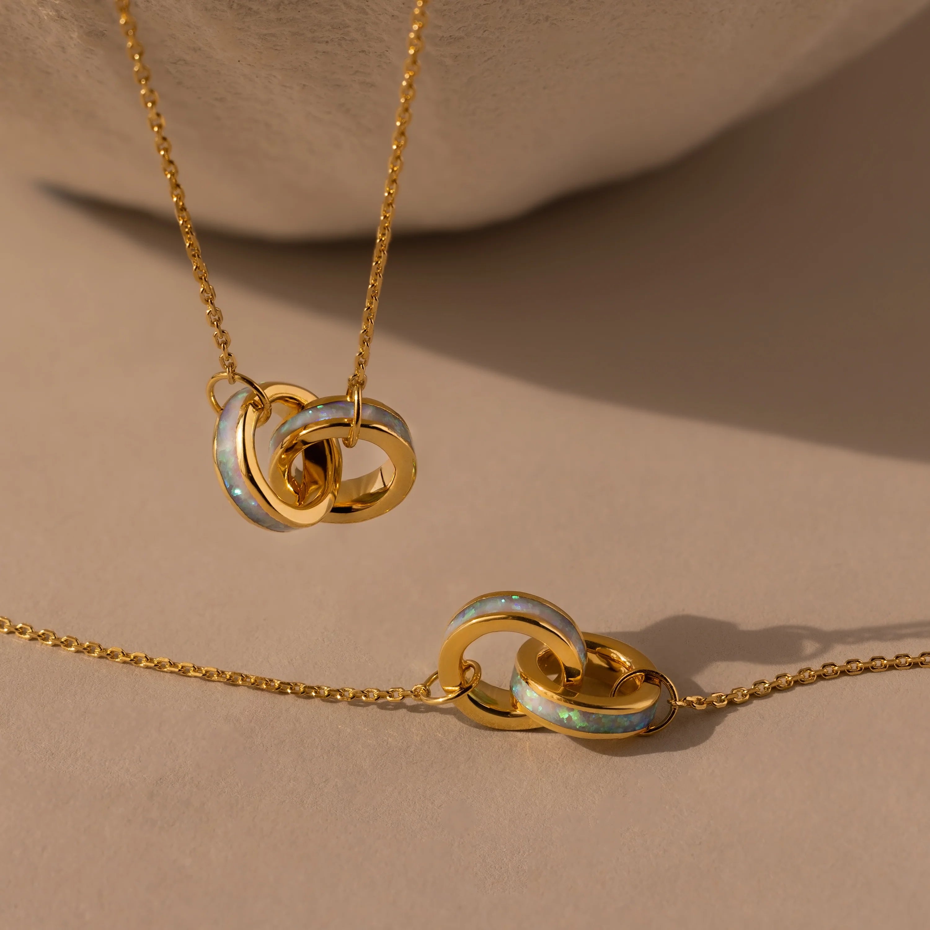Opal Inlay Necklace and Bracelet Set Silver 18K Gold Plated