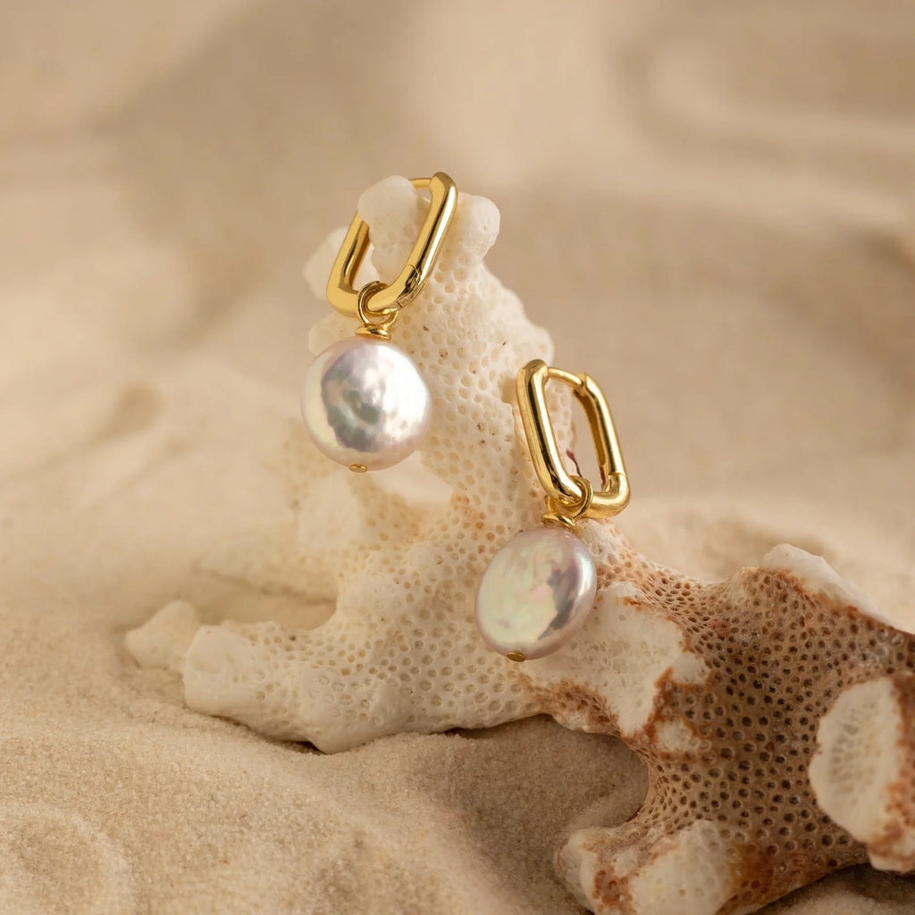 Bridget Pearl Hoops Silver 18K Gold Plated