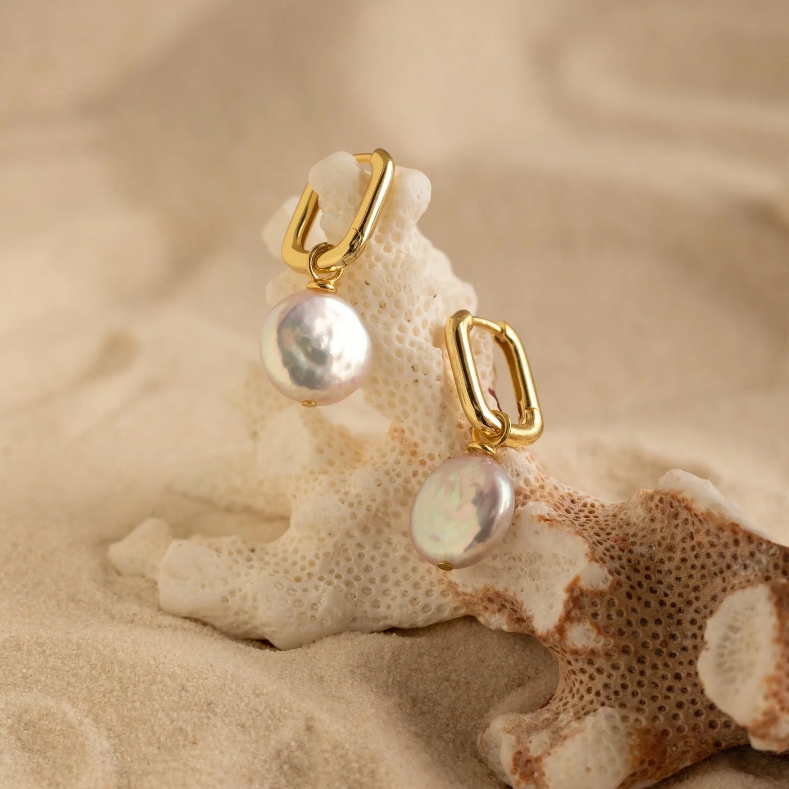 Bridget Pearl Hoops Silver 18K Gold Plated