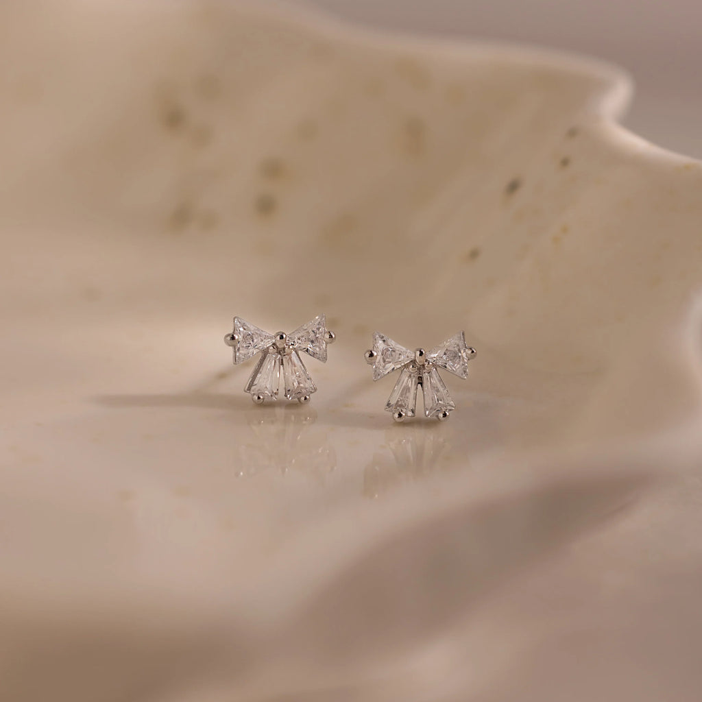 Diamond Bow Studs Silver 18K Gold Plated