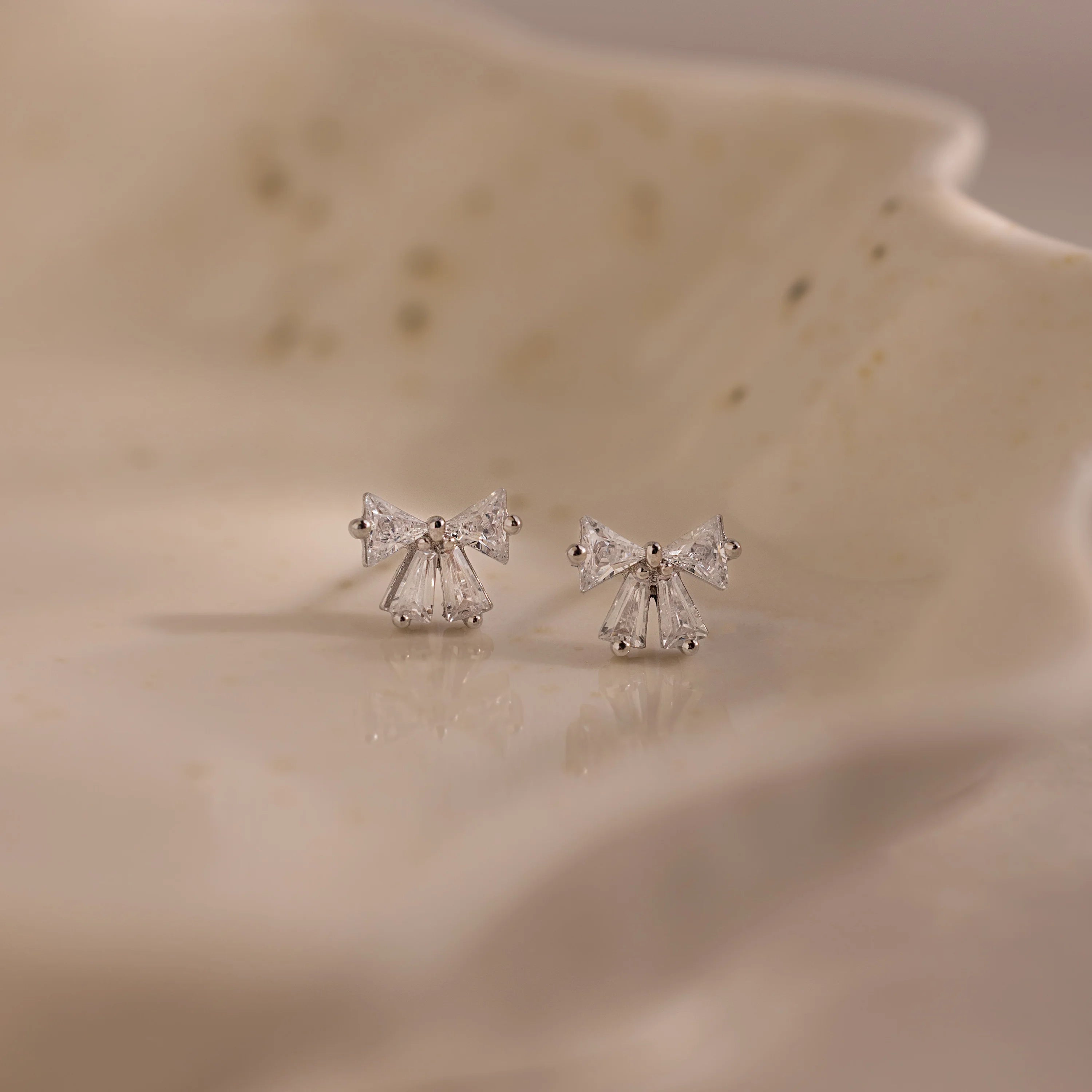 Diamond Bow Studs Silver 18K Gold Plated