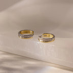 Half Pave Huggies in Mixed Metal Silver 18K Gold Plated