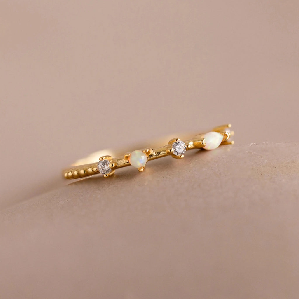 Mixed Opal & Diamond Ring Silver 18K Gold Plated