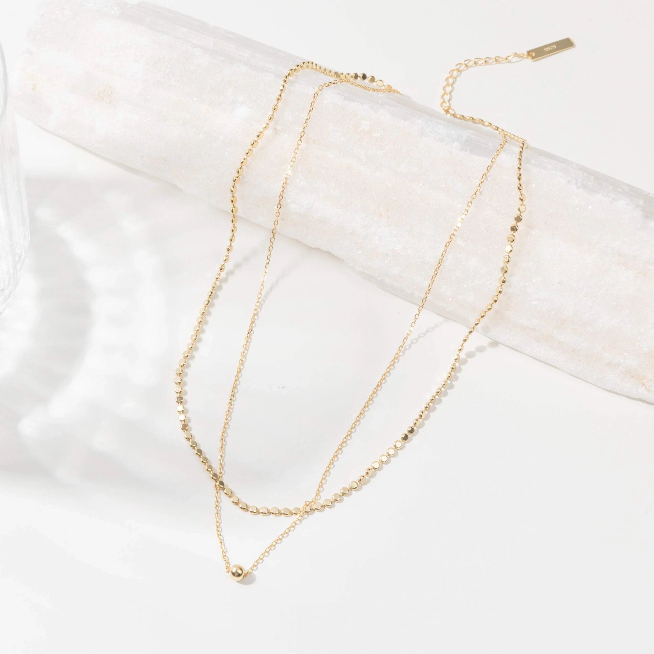 Beaded Choker Sphere Charm Necklace Silver 18K Gold Plated