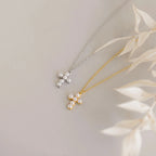 Pearl Cross Necklace Silver 18K Gold Plated