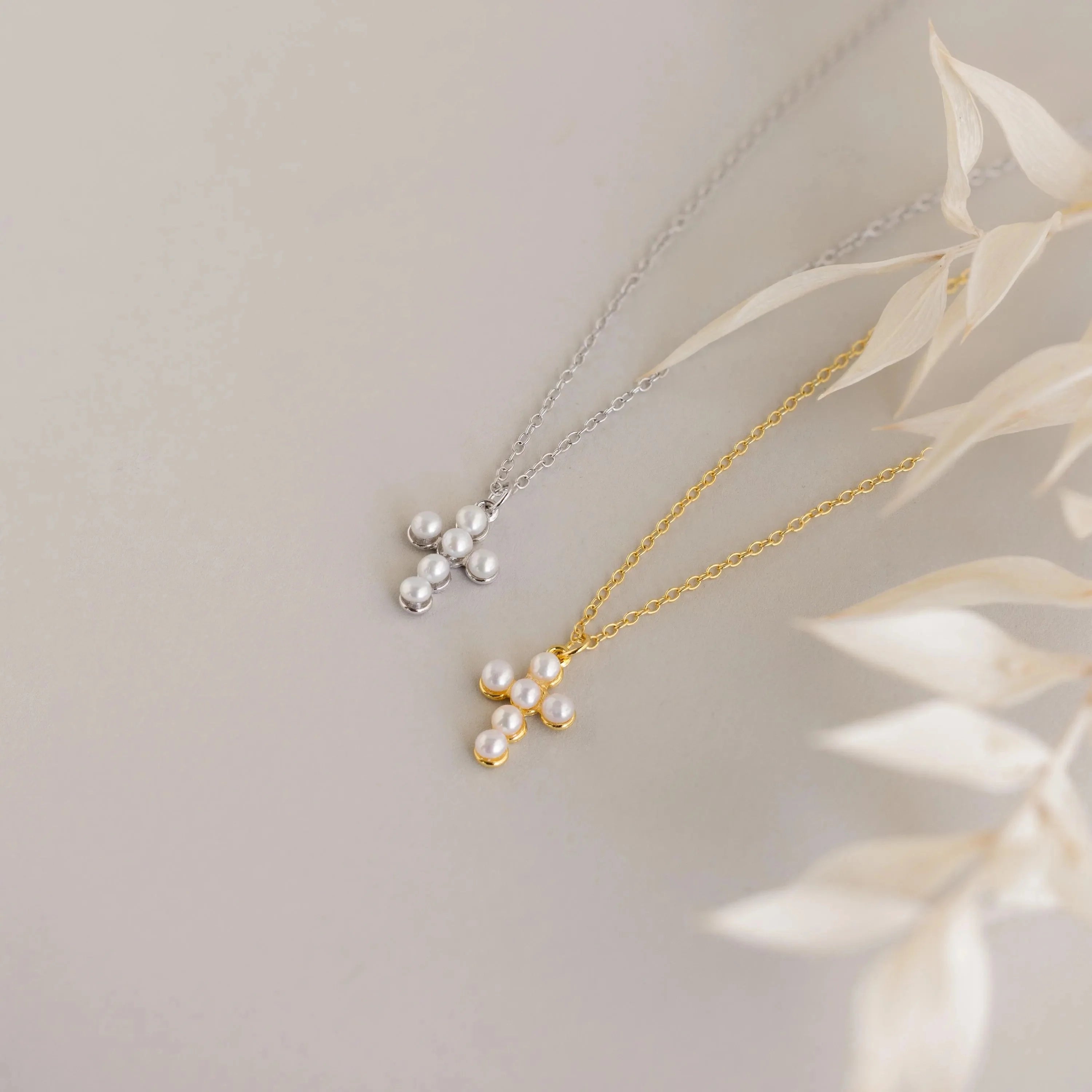 Pearl Cross Necklace Silver 18K Gold Plated