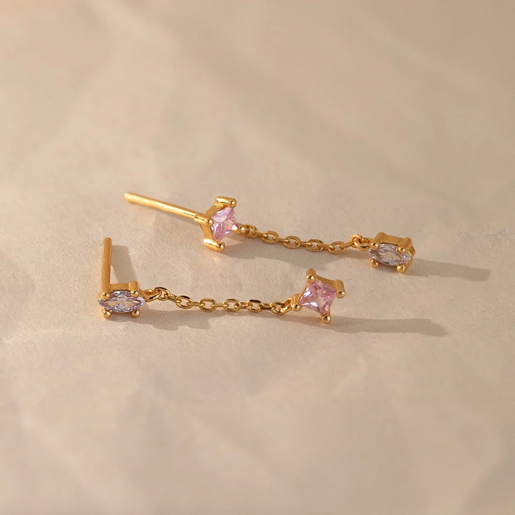 Mixed Crystal Drop Earrings Silver 18K Gold Plated
