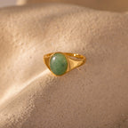 Solace Jade Diamond Signet Ring Silver 18K Gold Plated