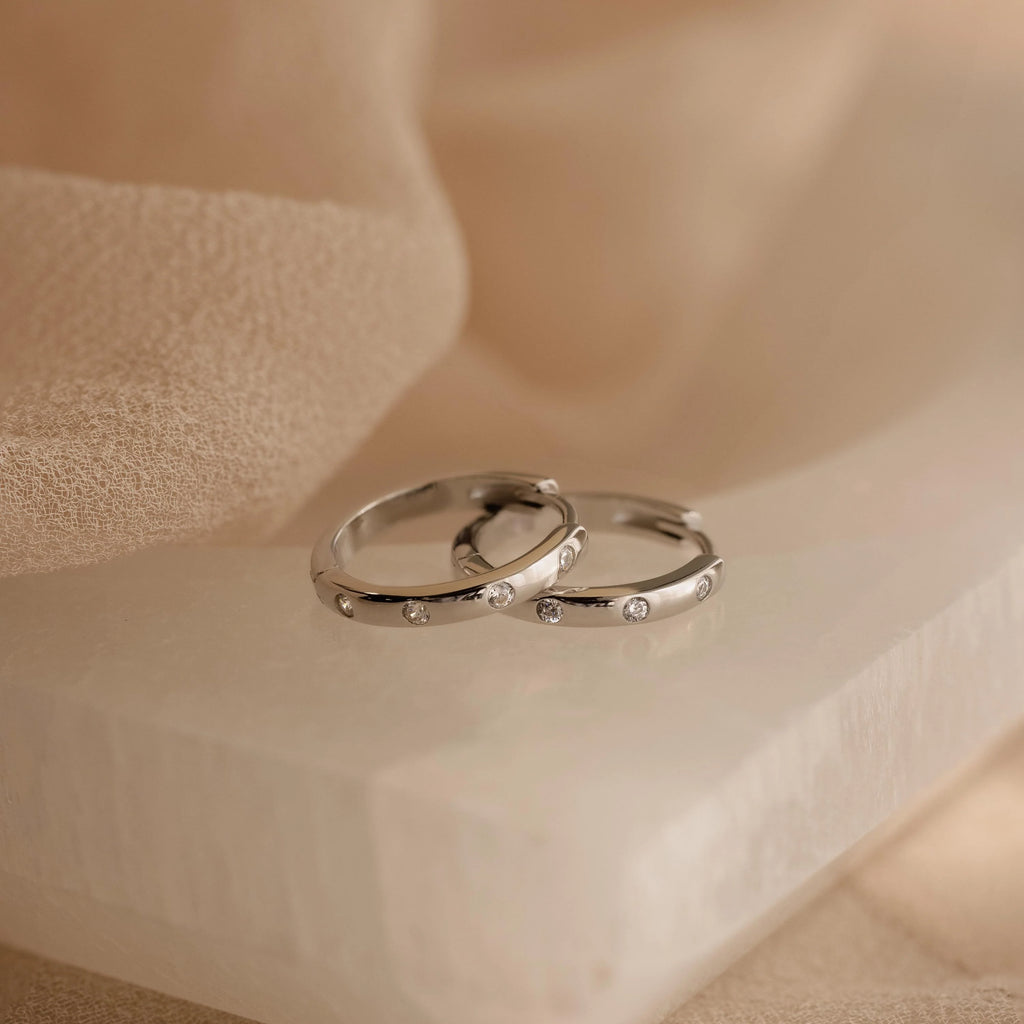 Classic Diamond Sprinkle Huggies Silver 18K Gold Plated