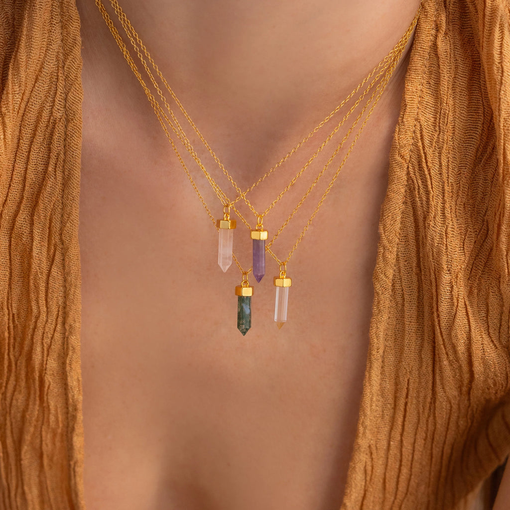 Clear Quartz Necklace Silver 18K Gold Plated