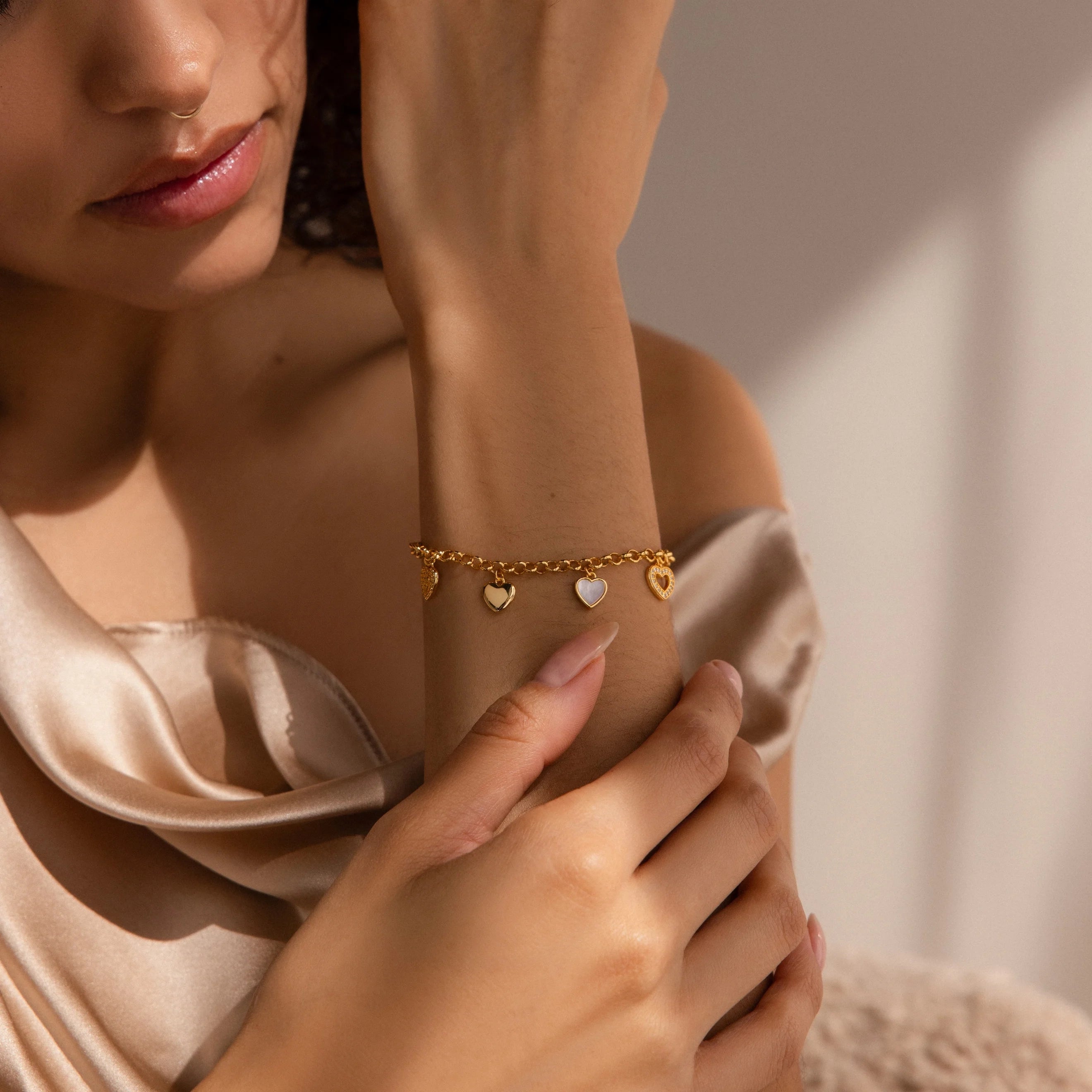 Heart Charm Bracelet Silver 18K Gold Plated