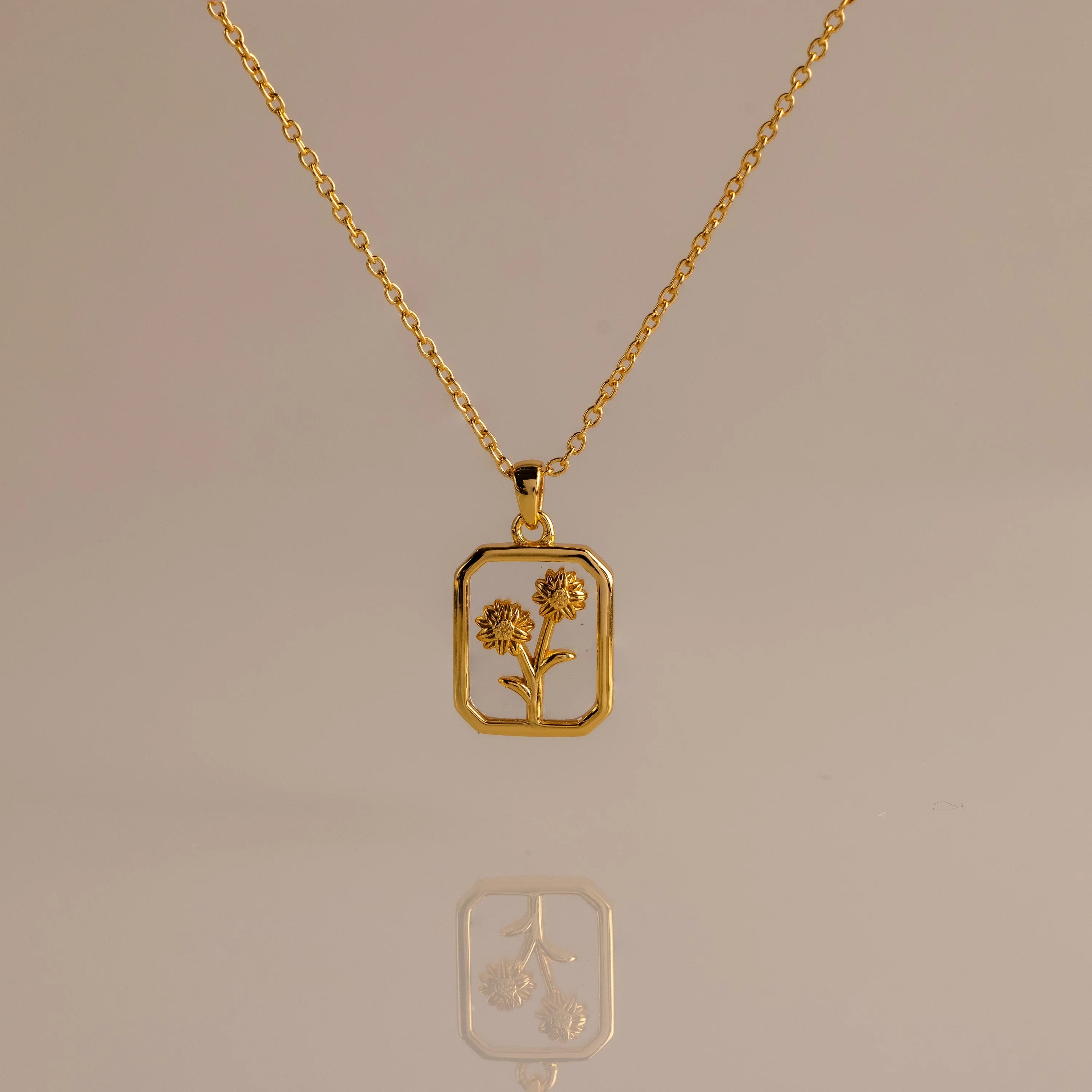 Diamond Birth Flower Charm Necklace Silver 18K Gold Plated