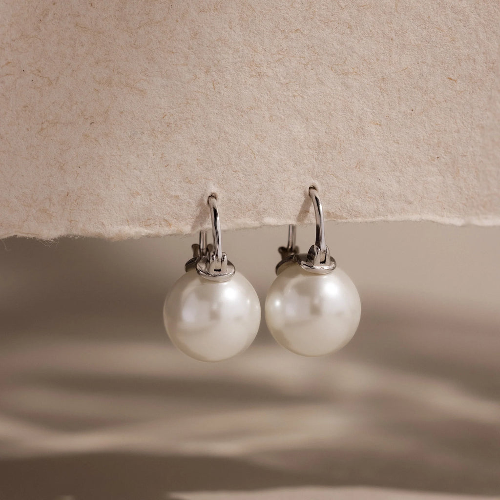 Pearl Dome Drop Earrings Silver 18K Gold Plated