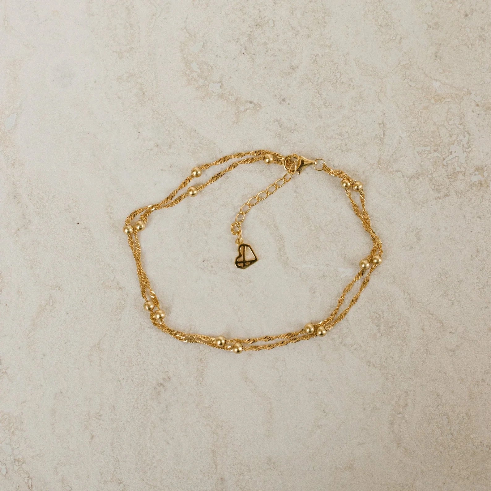 Duo Bead Chain Anklet Silver 18K Gold Plated