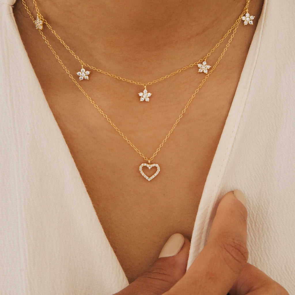 Forever Pave Heart Necklace Silver 18K Gold Plated