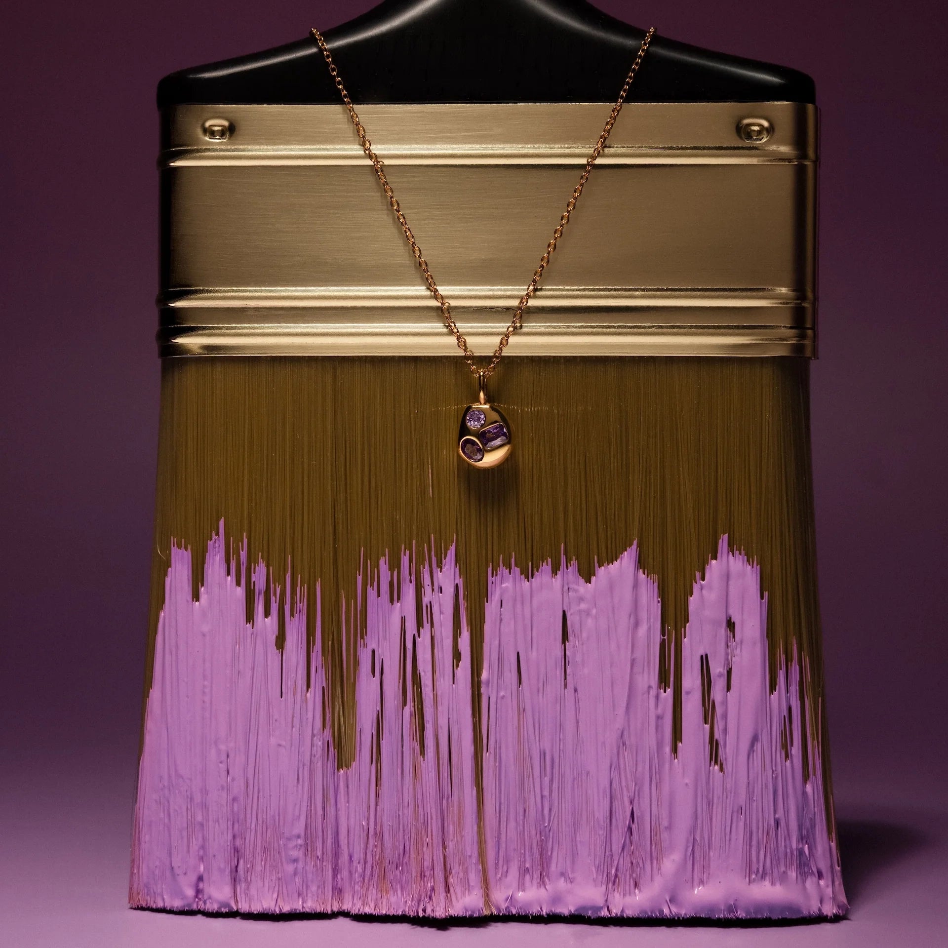 Mixed Amethyst Capsule Necklace Silver 18K Gold Plated