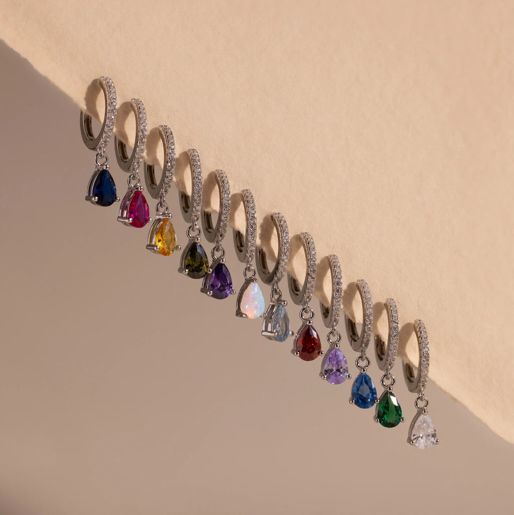 Pave Birthstone Drop Huggies Silver 18K Gold Plated