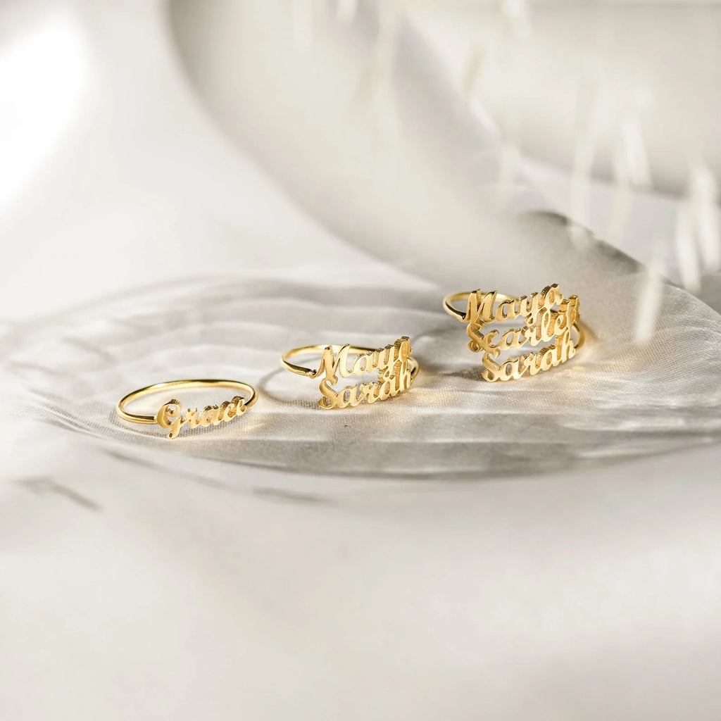 London Triple Name Ring Silver 18K Gold Plated