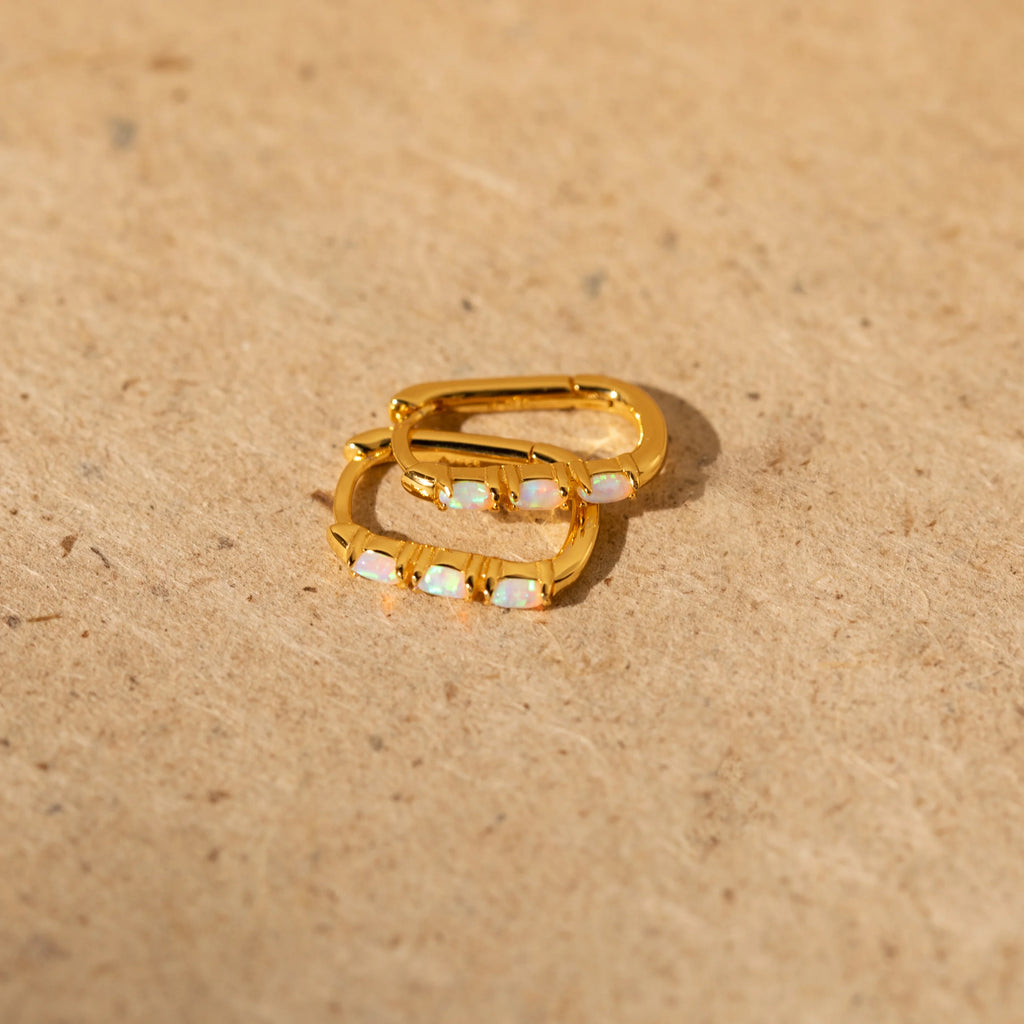 Halo Opal Hoops Silver 18K Gold Plated