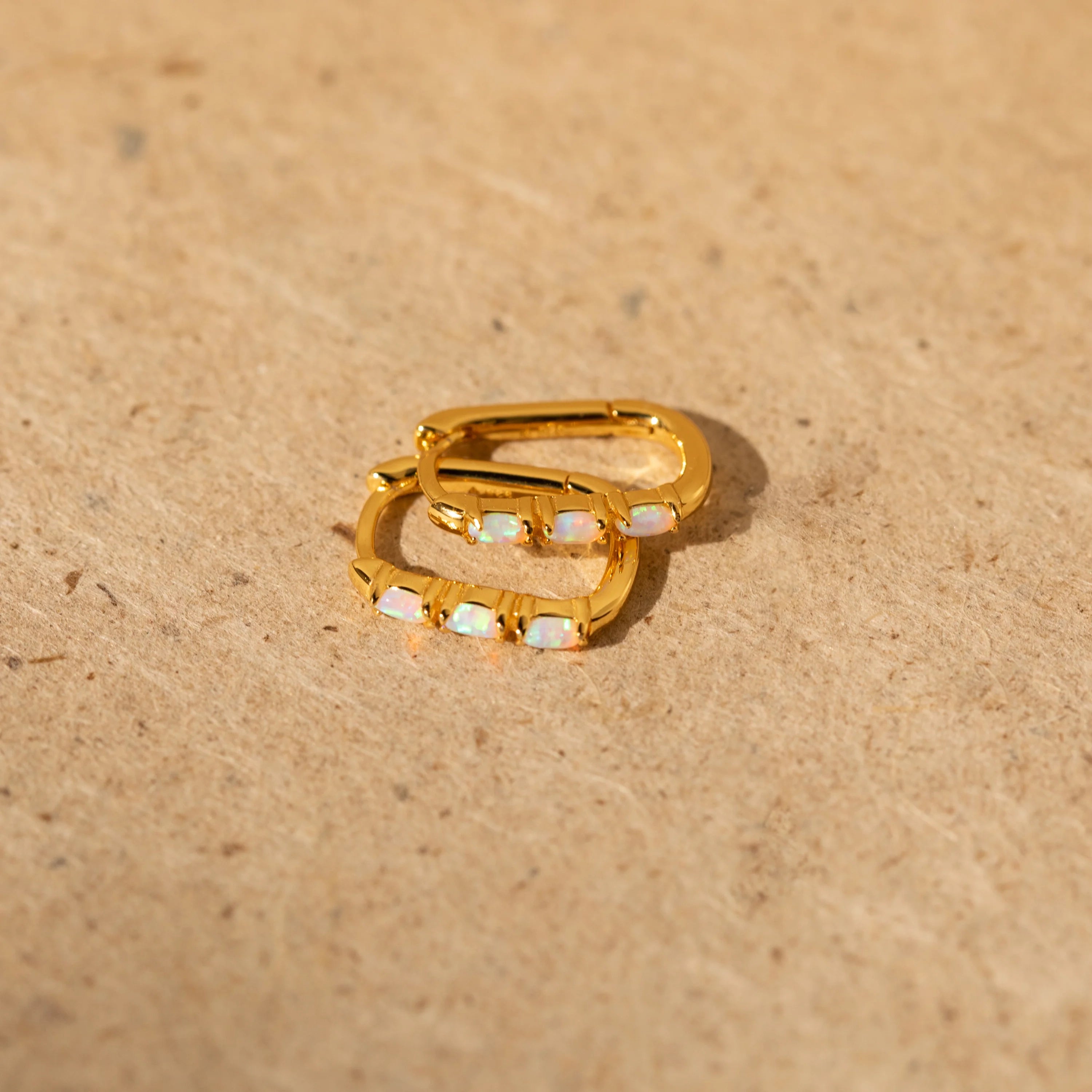 Halo Opal Hoops Silver 18K Gold Plated