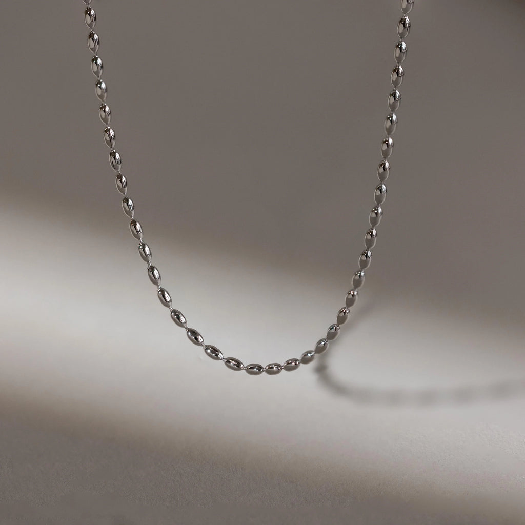 Oval Beaded Necklace Silver 18K Gold Plated