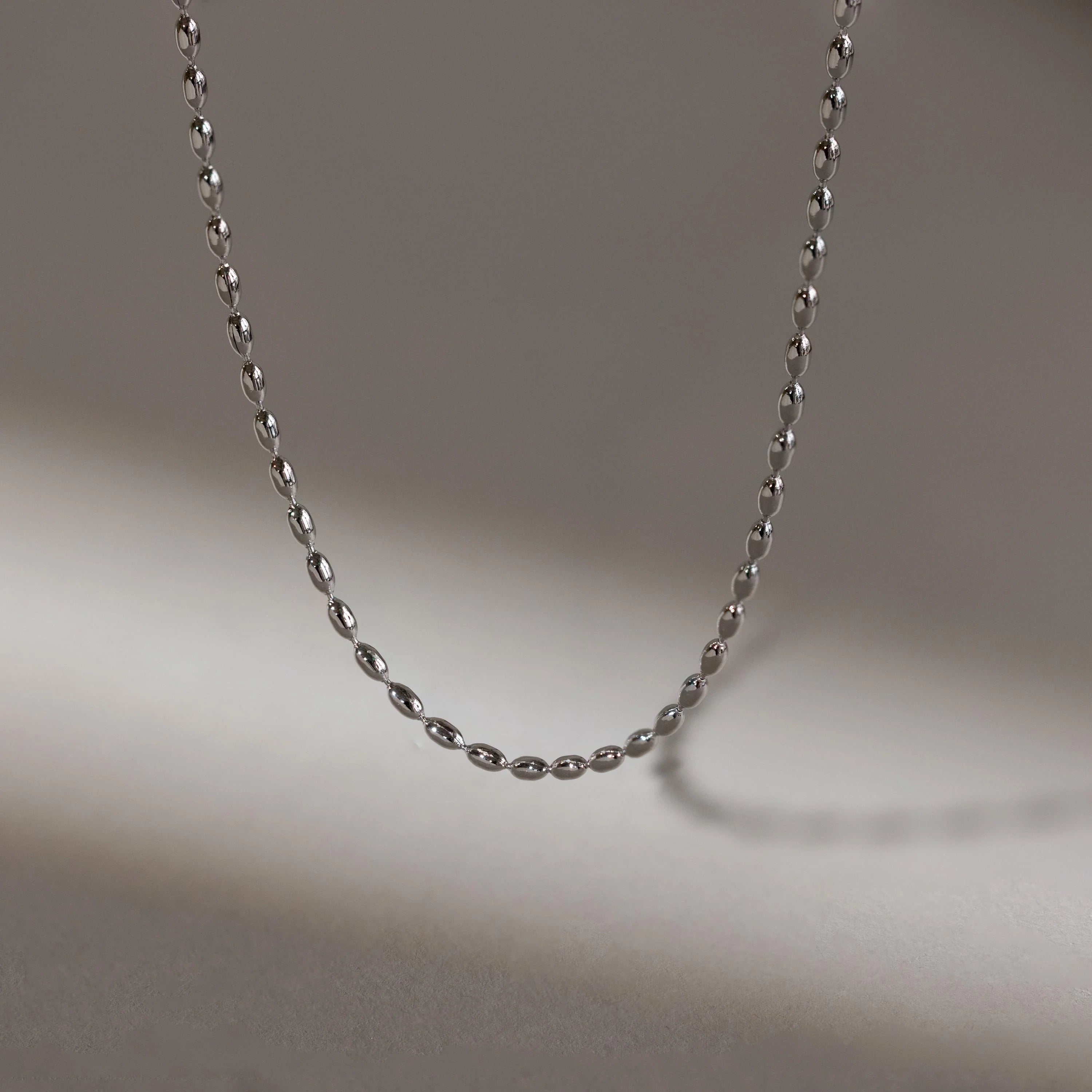 Oval Beaded Necklace Silver 18K Gold Plated