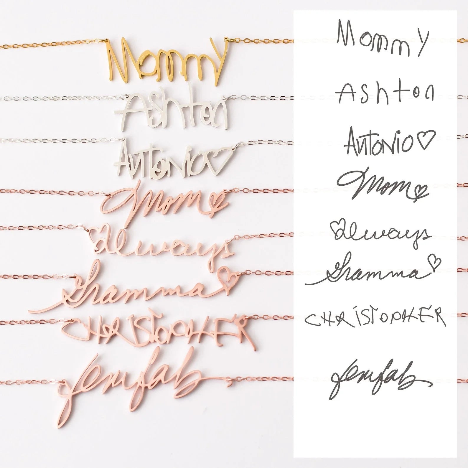 Handwriting Necklace Silver 18K Gold Plated