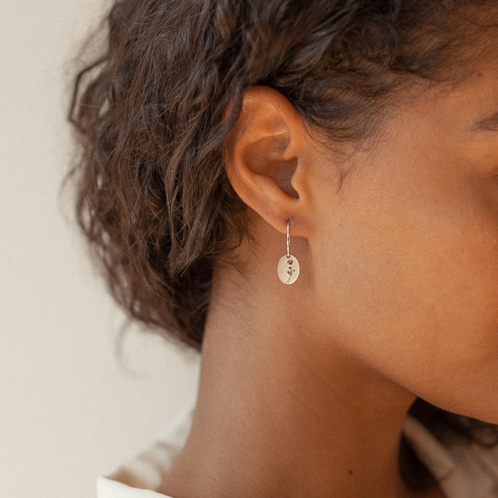 Dangling Birth Flower Earrings Silver 18K Gold Plated