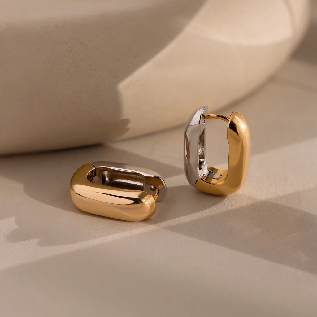 Bold Link Hoops in Mixed Metal Silver 18K Gold Plated