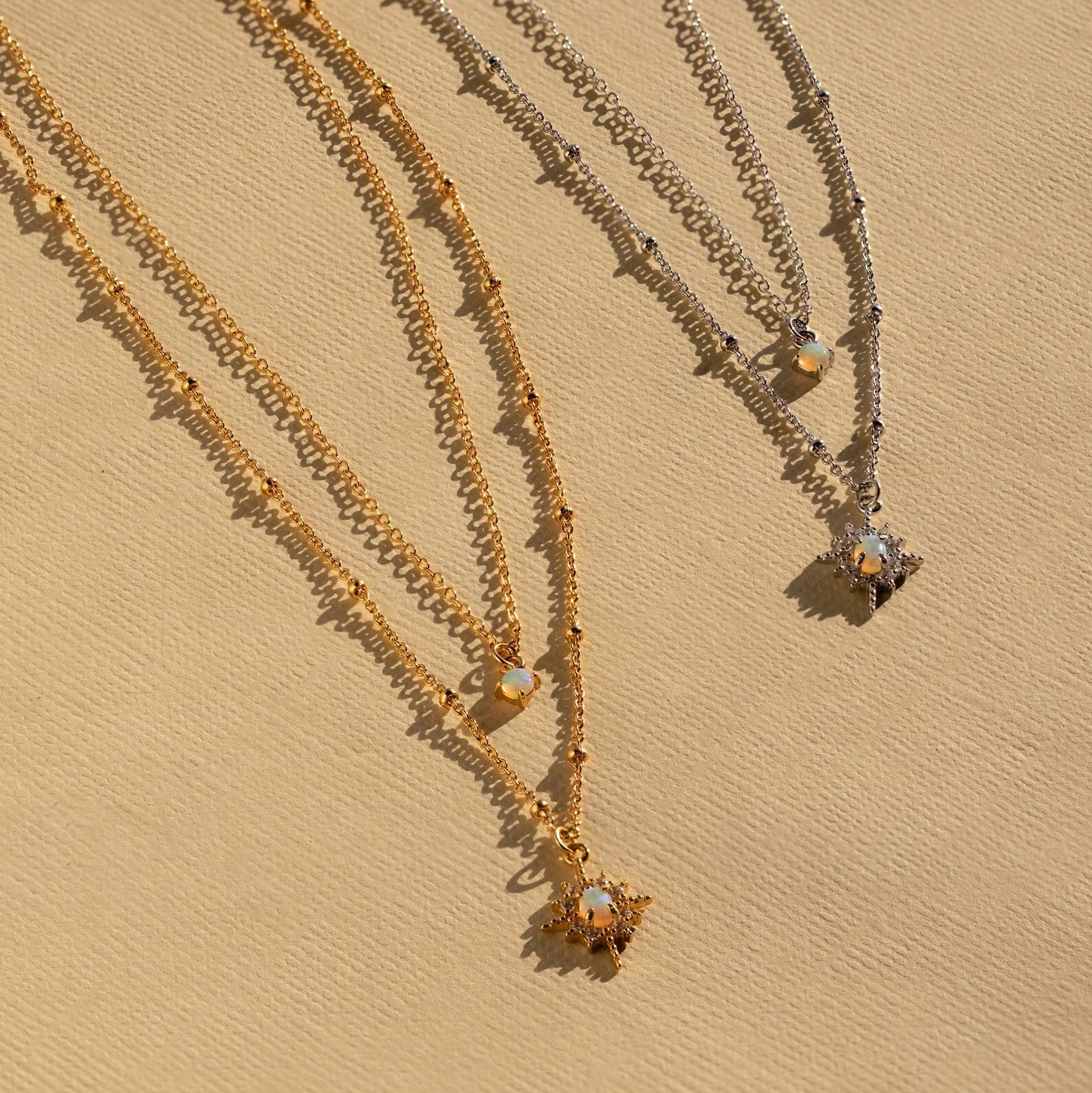 Opal Star Duo Necklace  Silver 18K Gold Plated
